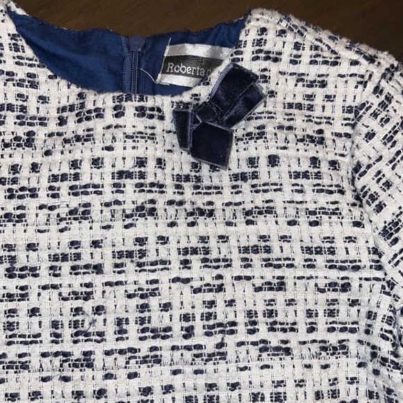 ROBERTA DI ROMA BLUE FAUX FUR TRIMMED TWEED DRESS GIRLS 6 - Picture 2 of 5